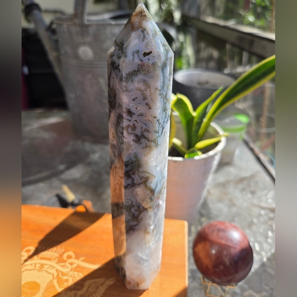 Large Blue Moss Agate Druzy Tower - Picture 12 of 16